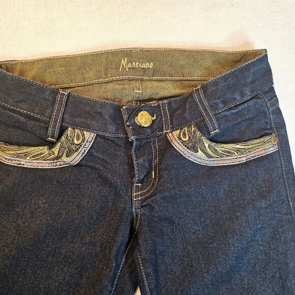 Marciano Gold Embroidered Dark Wash Crop Jeans - Size 24 - Picture 2 of 7